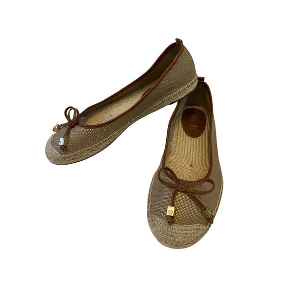 Michael Michael Kors Slip On Bow Jute Espadrilles Ballet Flats Gold Tone Metal - Picture 2 of 10